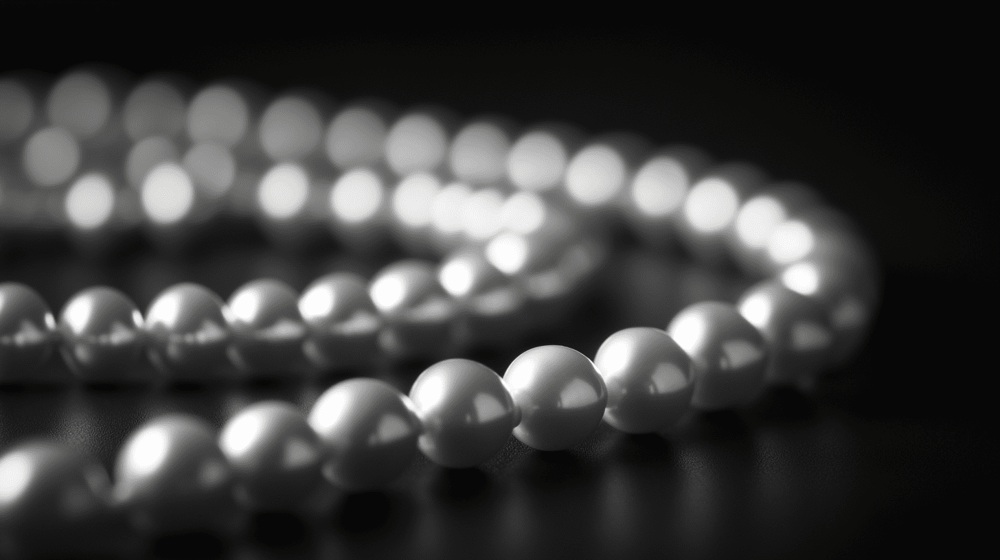 Black & white image showing pearl necklace on black background