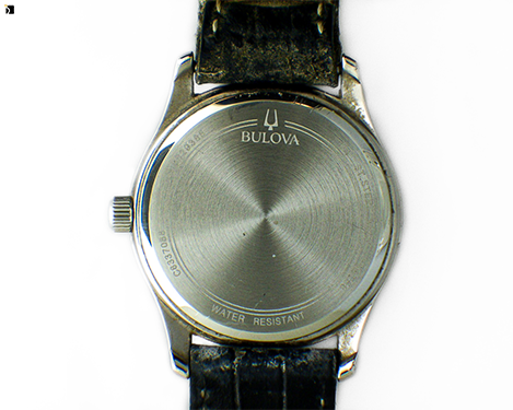 Before #22 Back of Bulova Watch Timepiece Prior to Premier Band Replacement