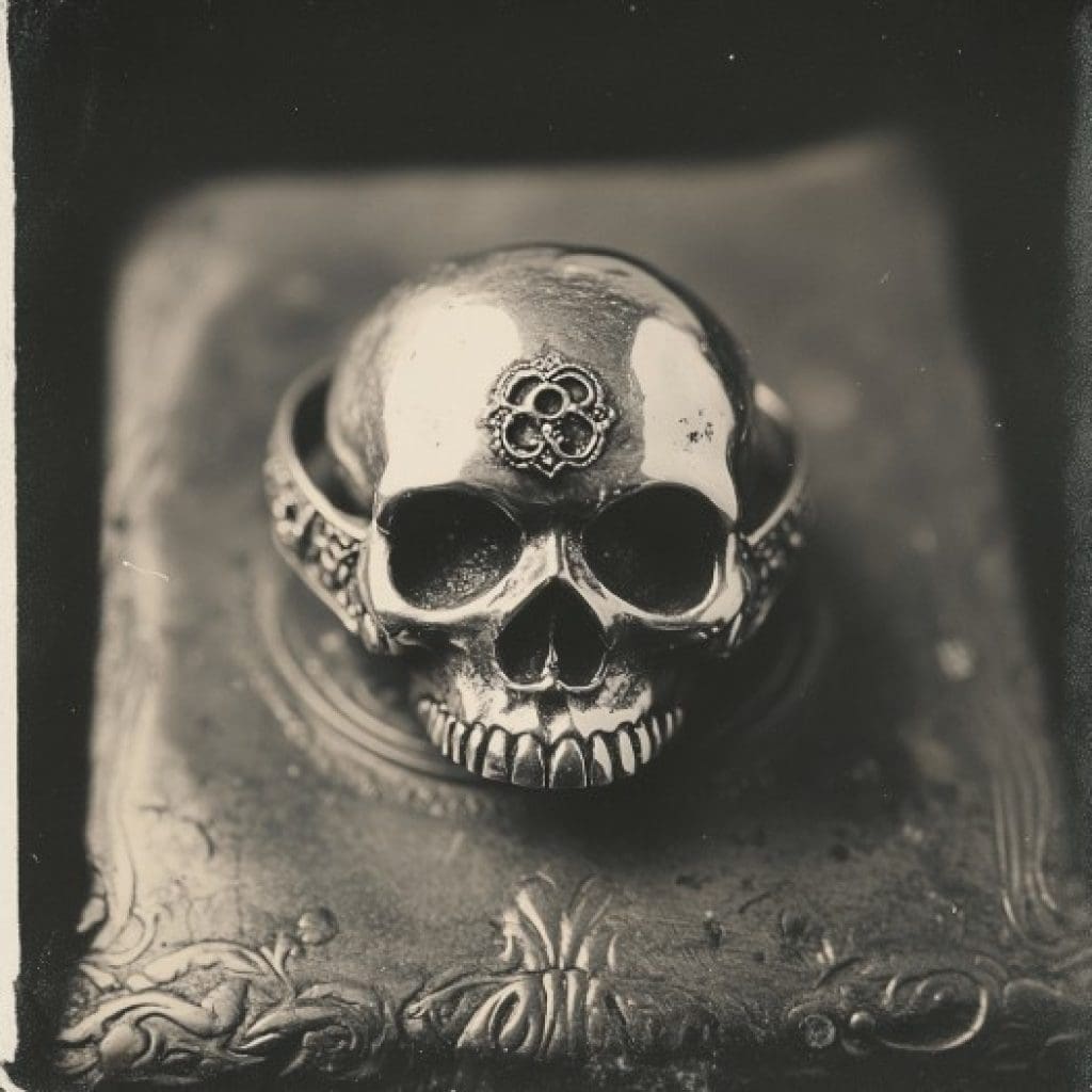 Image showcasing Georgian Era skull ring mourning jewelry