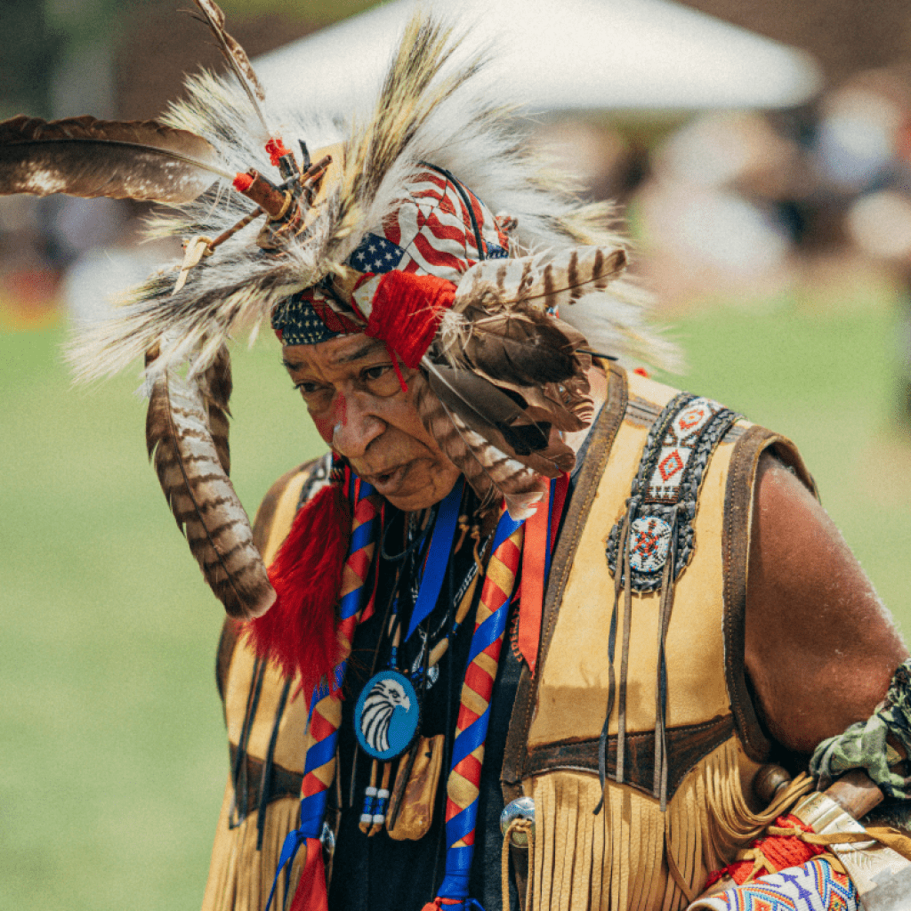 Image of Native American wearing war bonnet