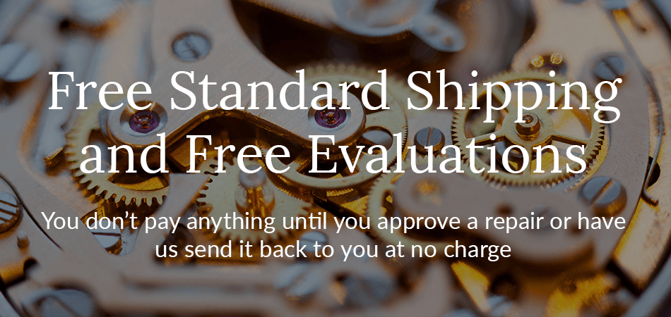 Banner Showing Free Evaluations & Shipping for Online Watch Repair by Mail