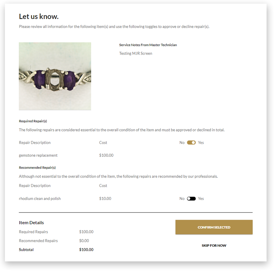 Approve only the repairs you want! Image showcasing how it works to utilize the estimate approval after shipping the item in