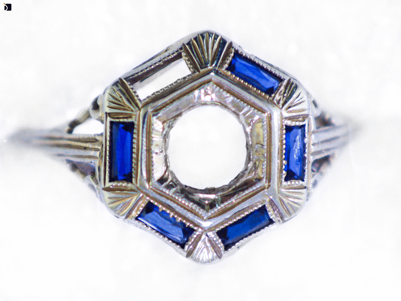 Image showing the Before #123 of a Ring with Baguette Blue Sapphire and Green Sapphire Gemstone Replacement
