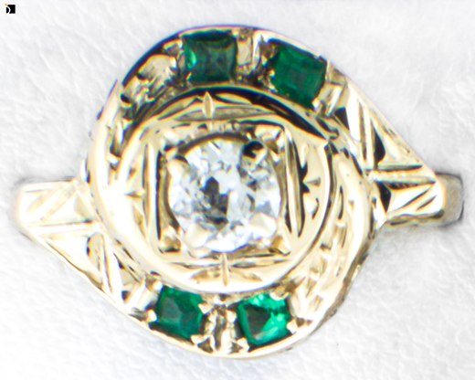Image Showcasing After #10 of a Gold, Emerald, and Diamond Ring Getting Premier Ring Restoration Services by Master Jewelers