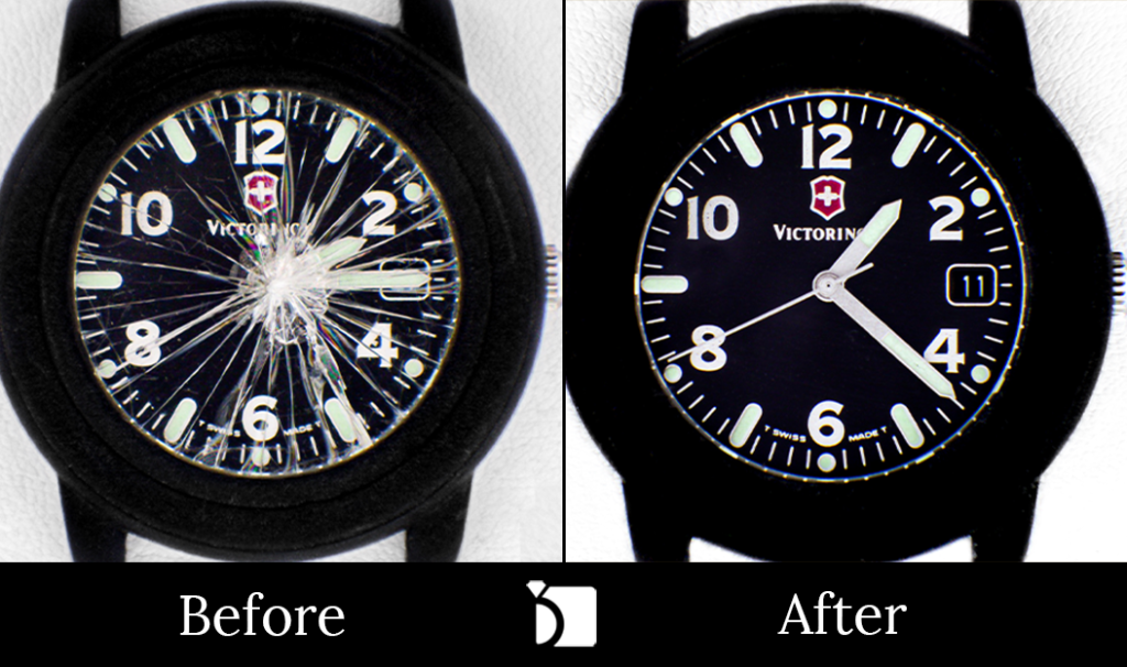 Image Showcasing Before & After #6 of a Victorinox Watch Timepiece Getting Watch Restoration Through Premier Watch Repair Services and Crystal Replacement by My Jewelry Repair Certified Watchmakers
