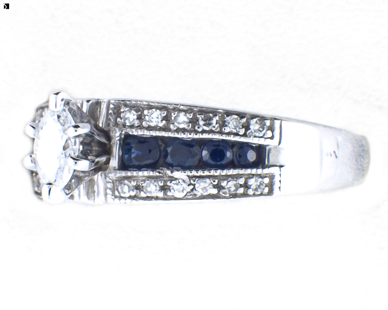 Image Showing Right #8 Left Side View of Sapphire and Diamond Ring Getting Premier Gemstone Replacement Services by Master Jewelers
