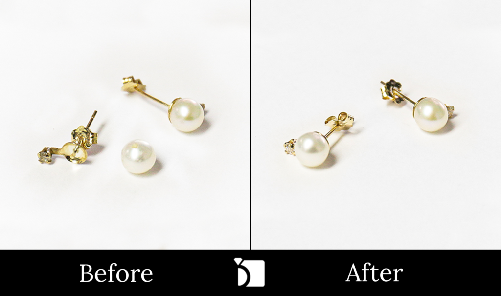 Image showcasing the Before & After #98 of a Pearl Earrings Set Being Restored Through Pearl Gemstone Resetting and Premier Earring Services