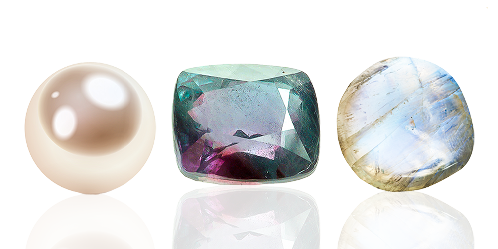Isolated Loose June Birthstones Pearl Alexandrite Moonstone Gemstones Combined Feature Image