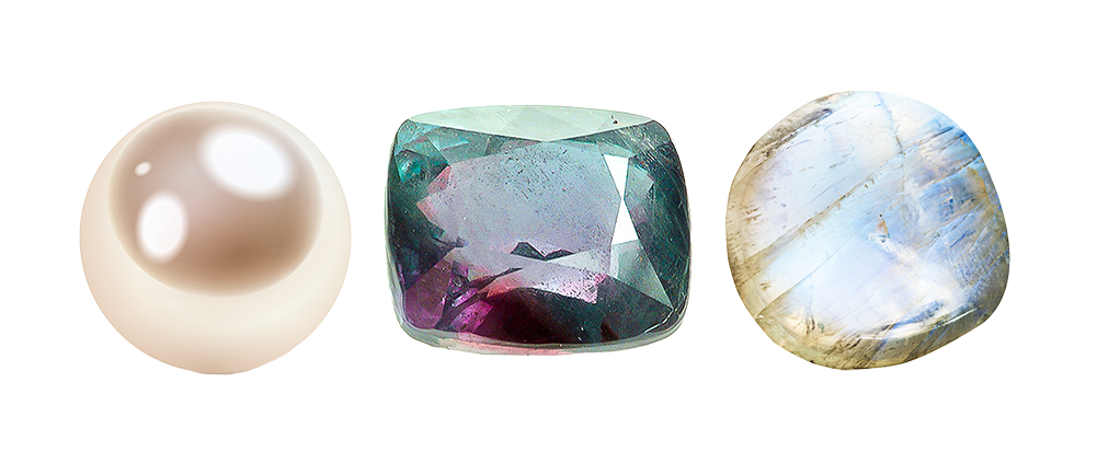 Image Showcasing Loose June Birthstones Pearl Alexandrite Moonstone Gemstones Feature