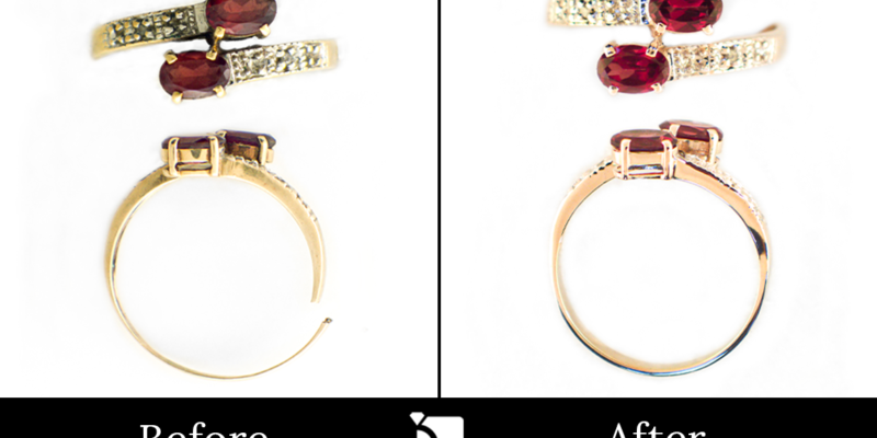 Image showcasing Before & After #128 of a Ruby and Diamond Ring Being Serviced and Restored by Master Jewelers