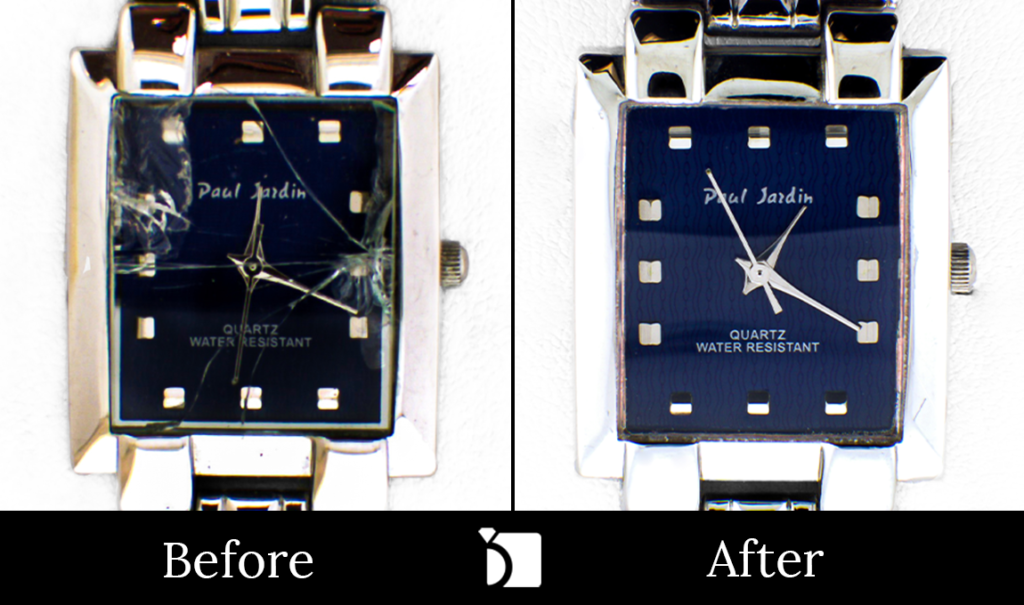 Image showcasing Before & After #18 Paul Jardin Quartz Movement Watch Receiving Premier Watch Crystal Replacement