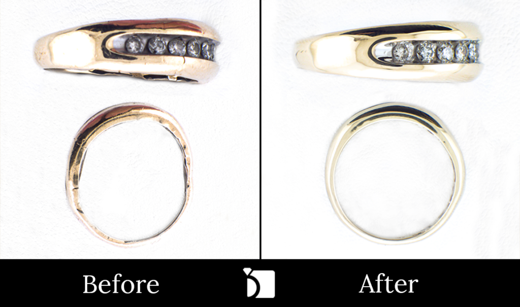 Image showcasing Before & After #19 of a Diamond Hollow Ring Getting Premier Ring Restoration Services by Master Jewelers