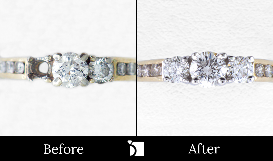 Image Showcasing Before & After #20 of a Diamond Gold Ring Getting Premier Gemstone Replacement Services by Master Jewelers