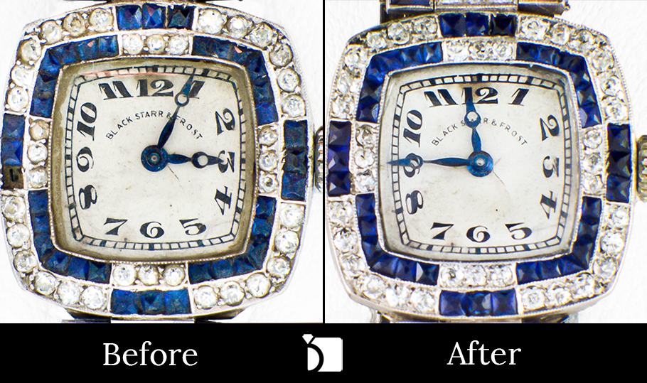 Before & After #35 of a Black Starr & Frost Vintage Watch Timepiece Serviced and Restored
