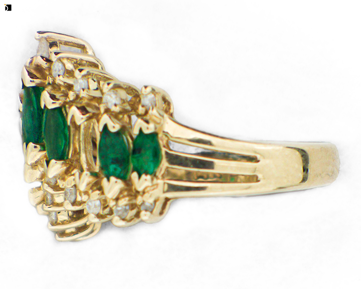 Before #121 Side View of Emerald Gold Ring Needing Ring Repair Services