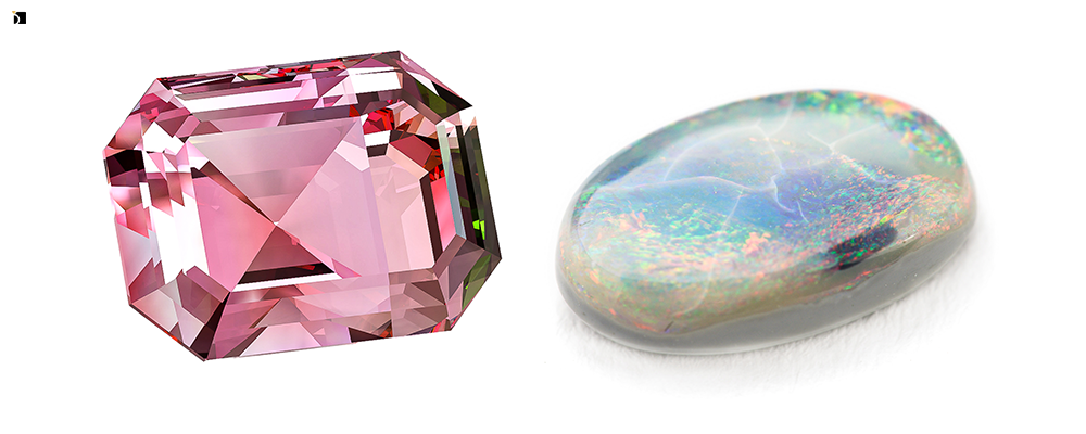 Isolated Loose Opal and Tourmaline Gemstones Feature