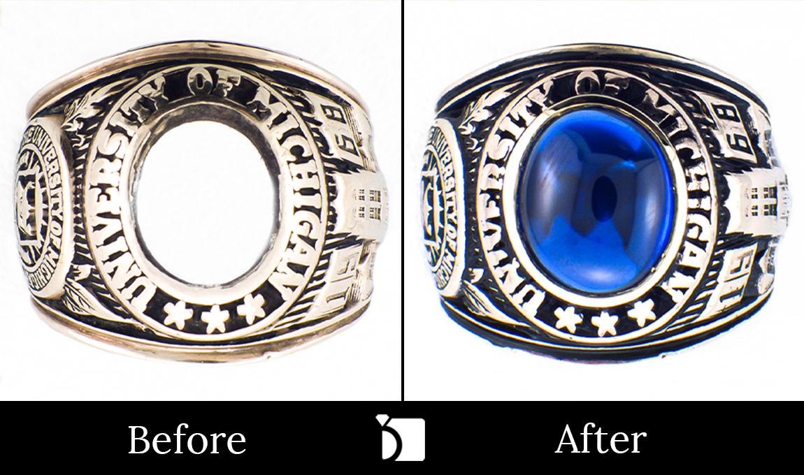 Before & After #24 Class Ring Lab Created Gemstone Replacement by Master Jewelers