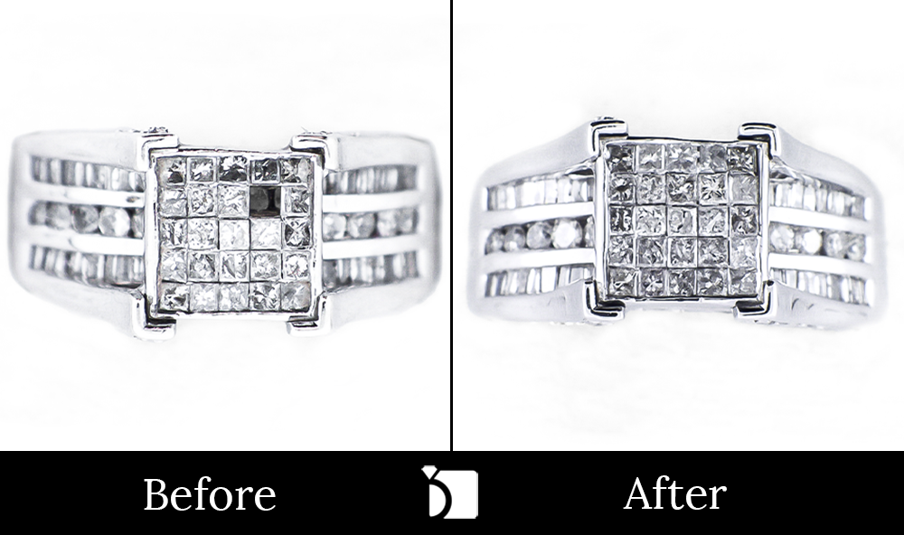 Before & After #34 Ring with Large Invisible Setting Getting Diamond Gemstone Replacement by Master Jewelers