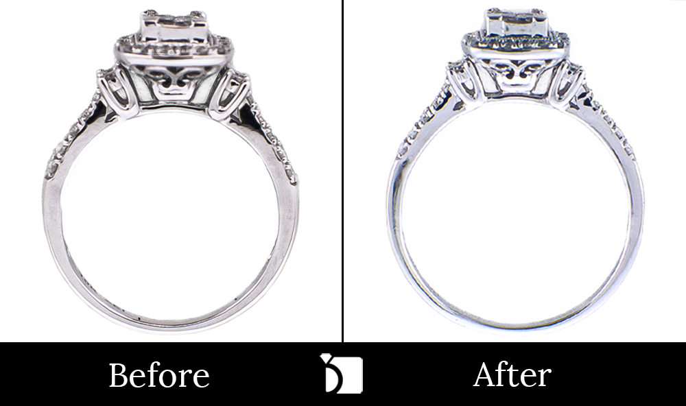 Before & After #62 White Gold Diamond Engagement Ring Receiving Premier Ring Sizing Services