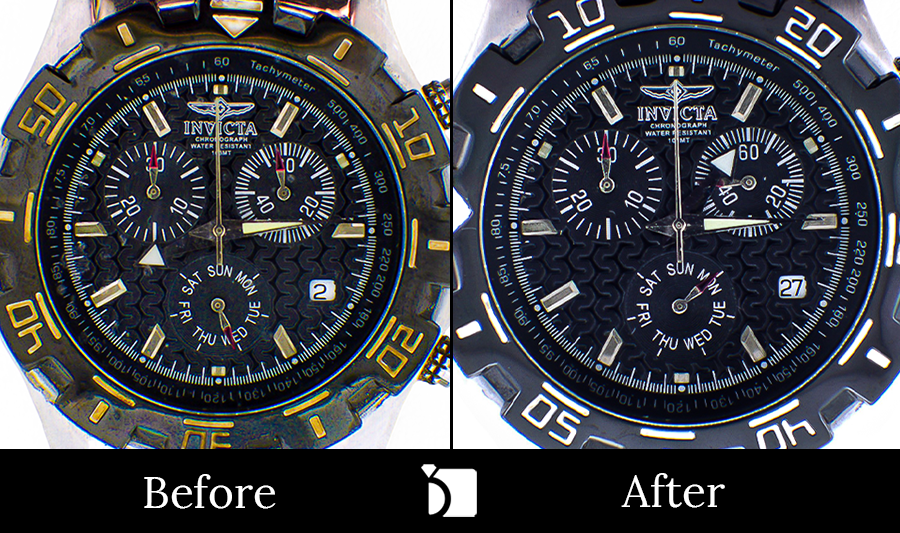 Before & After #63 Invicta Chronograph Watch Receiving Premier Watch Restoration Services by Certified Watchmakers