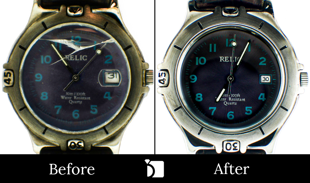 Before & After #88 Relic Quartz Timepiece Case Number zr-11212 Restored by Premier Watch Repair Services