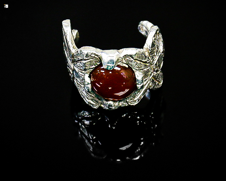 Before #110 Front View of Red Gemstone Silver Ring With Broken Shank Restored Master Jewelers