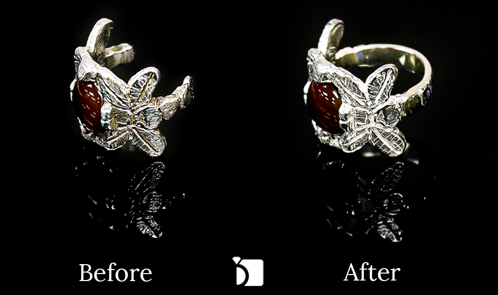 Before & After #110 Red Gemstone Silver Ring With Broken Shank Restored by Premier Ring Repair Services