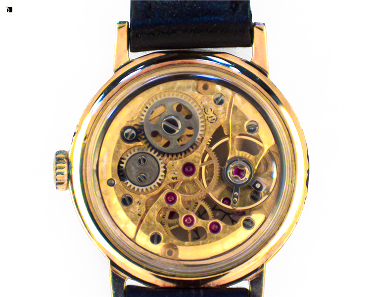 After #135 Back of Vintage 1970's Vulcain Manual Wind Up Timepiece Restored at Watch Repair Service Center