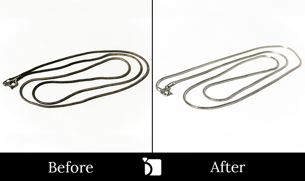 Before & After #94 Tarnished Sterling Silver Snake Chain Restored by Premier Necklace Restoration Services