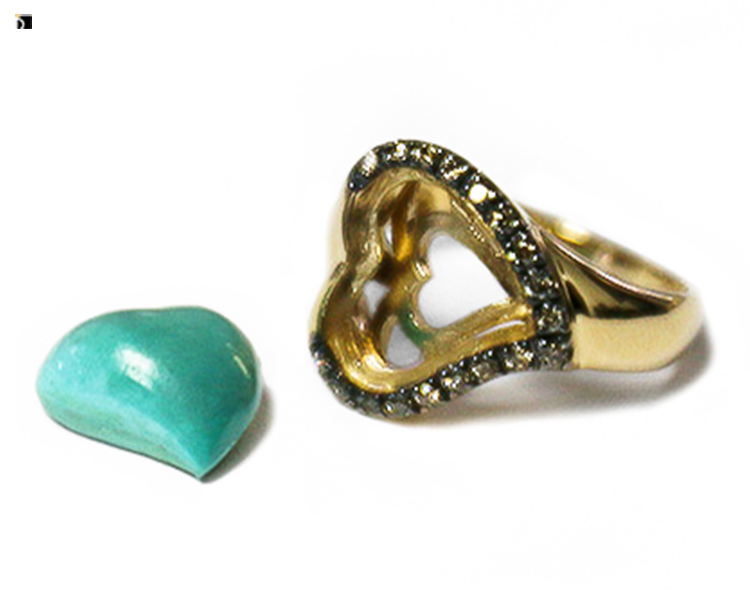 Before #95 14k Gold Ring with Heart-Shaped Turquoise Prior to work of Skilled Craftsmen