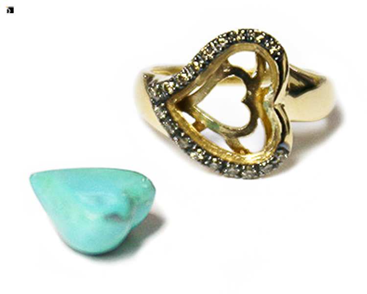 Before #95 14k Gold Ring with Heart-Shaped Turquoise Prior to Premier Gemstone Resetting Services
