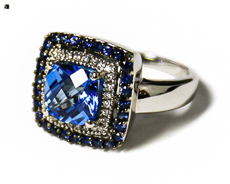 After #96 14ky LeVian Ring with Sapphire Center Stone Restored by Premier Ring Repair Services