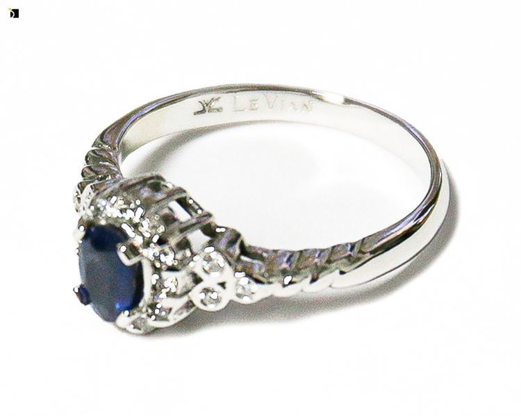 After #99 Side View of 14k White Gold Sapphire Gemstone Ring Restored by experienced and skillful work of Master Jewelers