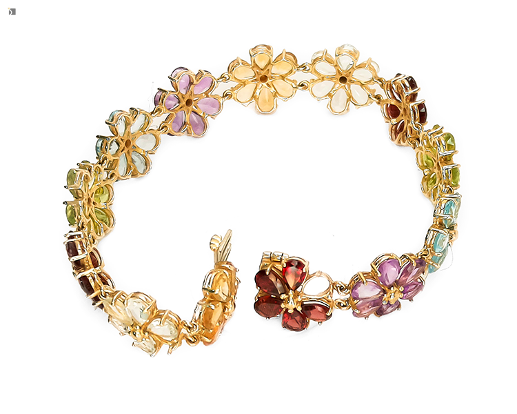 Before #136 Multi-Colored Gemstone Flower Bracelet Prior to Gemstone Replacement Services on White Background