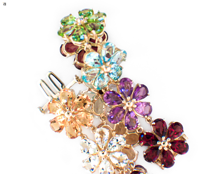 After #136 Multi-Colored Gemstone Flower Bracelet Repaired and Restored by Skilled Craftsmen on White Background