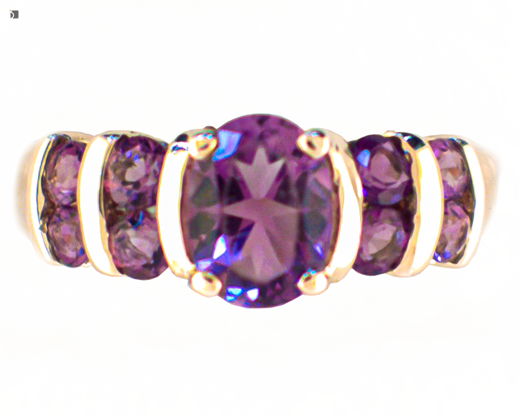 After #141 Front View of 10kt Yellow Gold Ring with Restored Purple Amethyst Gemstone
