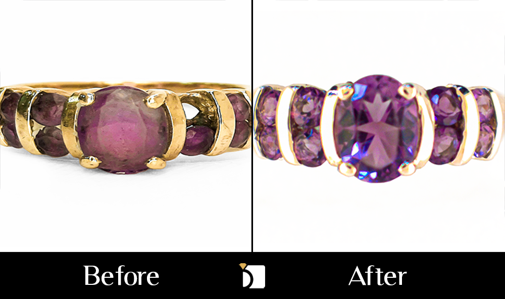 Before & After #141 10kt Yellow Gold Ring Restored with Premier Amethyst Gemstone Replacement Services