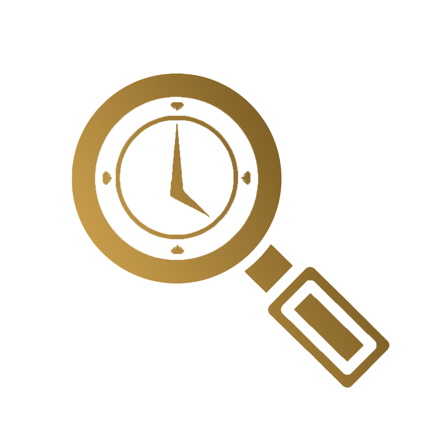 Gold icon of magnifying glass on watch