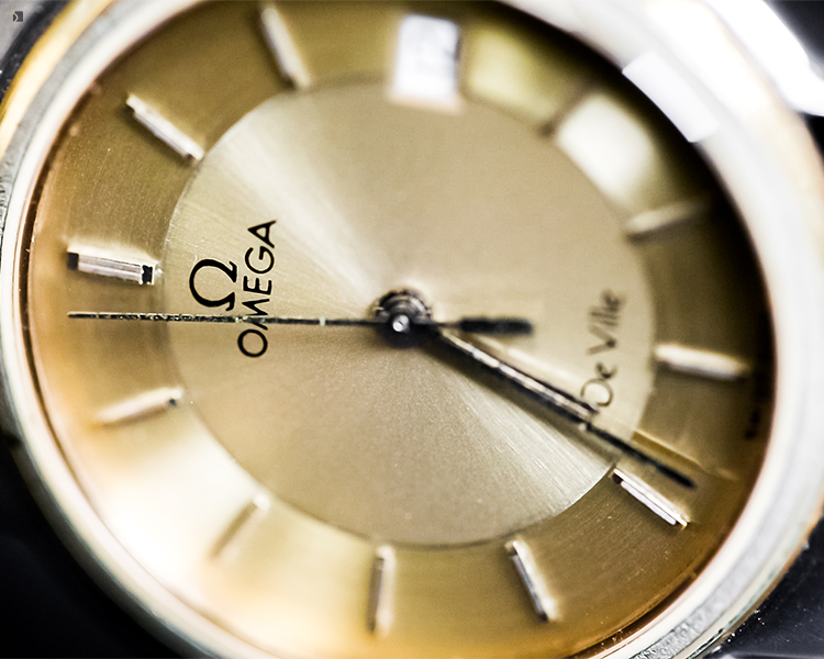 After #146 Extreme Close Up Shot of Vintage Omega Watch Dial After Premier Watch Dial Refinishing Services