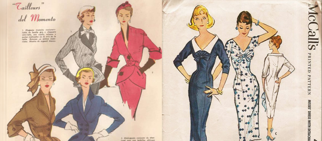 Illustration of women's fashion and jewelry in the 1950s