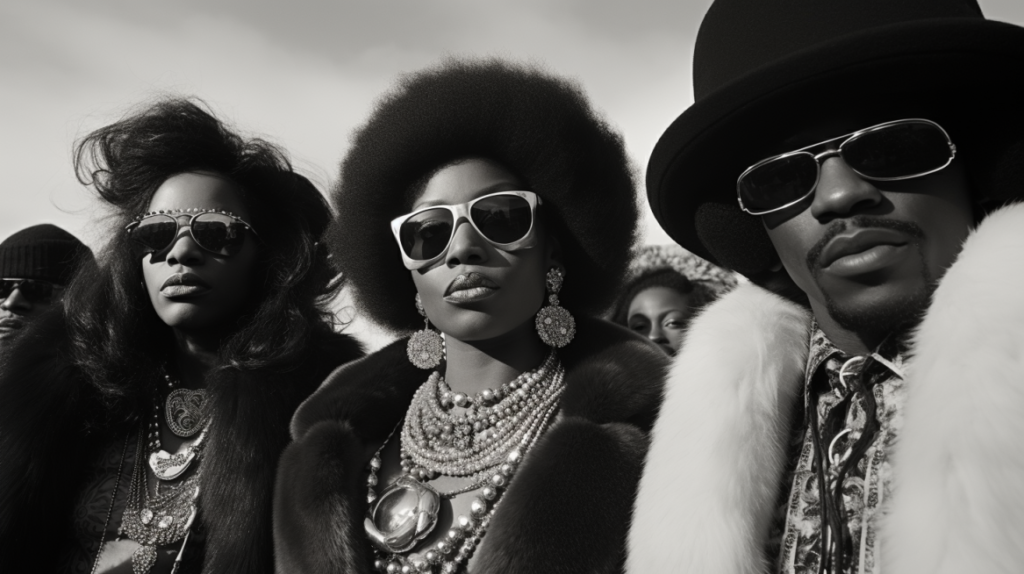 Image of 1970s black Americans wearing jewelry and 1970s fashion