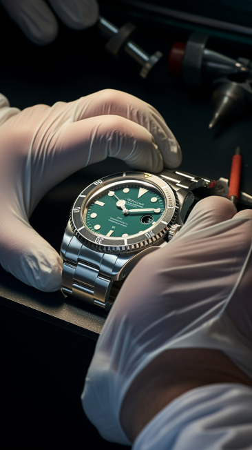 Close-up photo showcasing certified watchmaker repairing a watch.