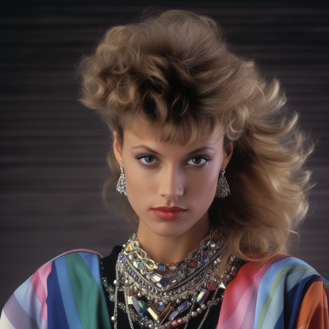 photo of woman in the 1980s wearing gemstone necklaces
