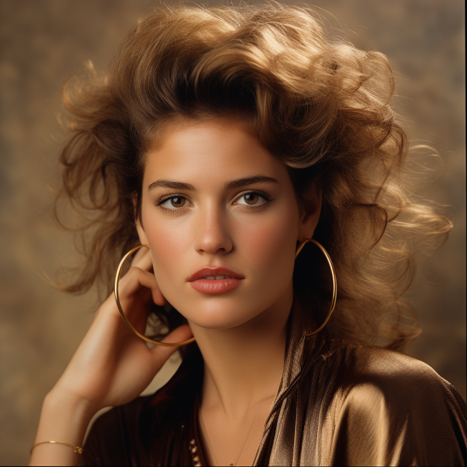 photo of woman in the 1980s wearing oversized gold hoop earrings