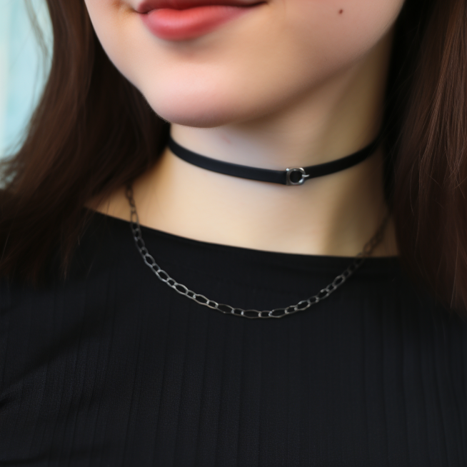 photo of 90s black thin choker necklace on neck