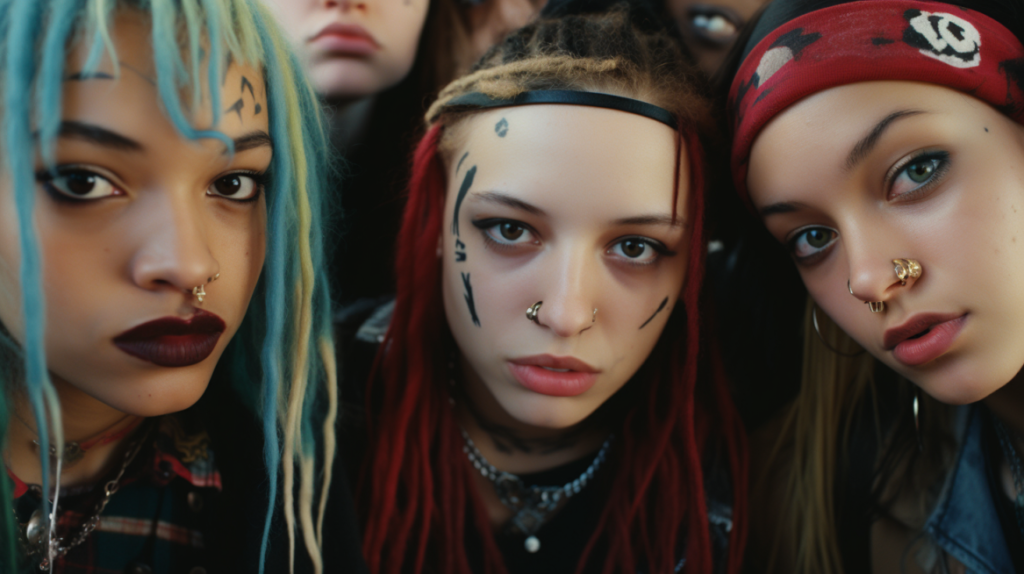 photo of grunge girls in the 90s with facial piercings