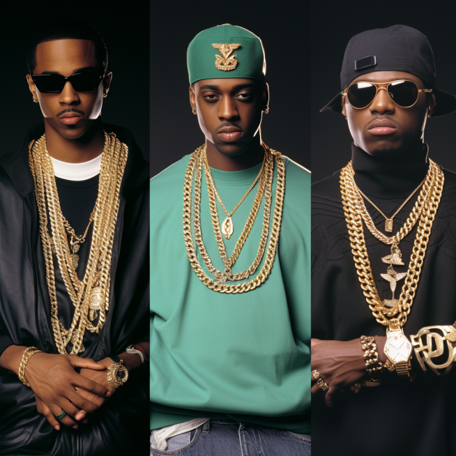 photo of men in the 90s wearing hip hop-inspired bling