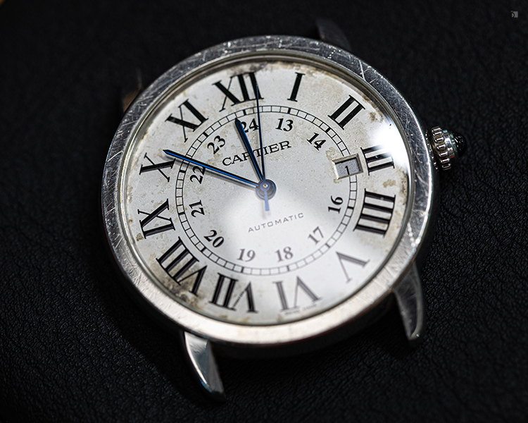Before #154 Vintage Cartier Watch Without its Bracelet Prior to Premier Restoration Services in Watch Repair Service Center