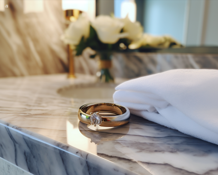 Restored Diamond Gold Engagement Ring Left of Hotel Counter