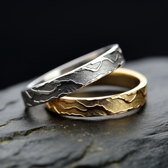 Image showcasing one white gold rhodium plated ring on top of yellow gold ring